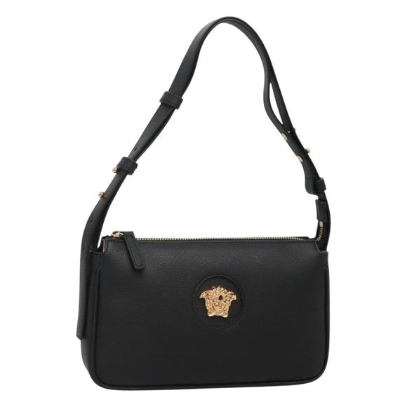 VERSACE Shoulder Bag Leather Black Gold Auth 130268 - Picture 1 of 16
